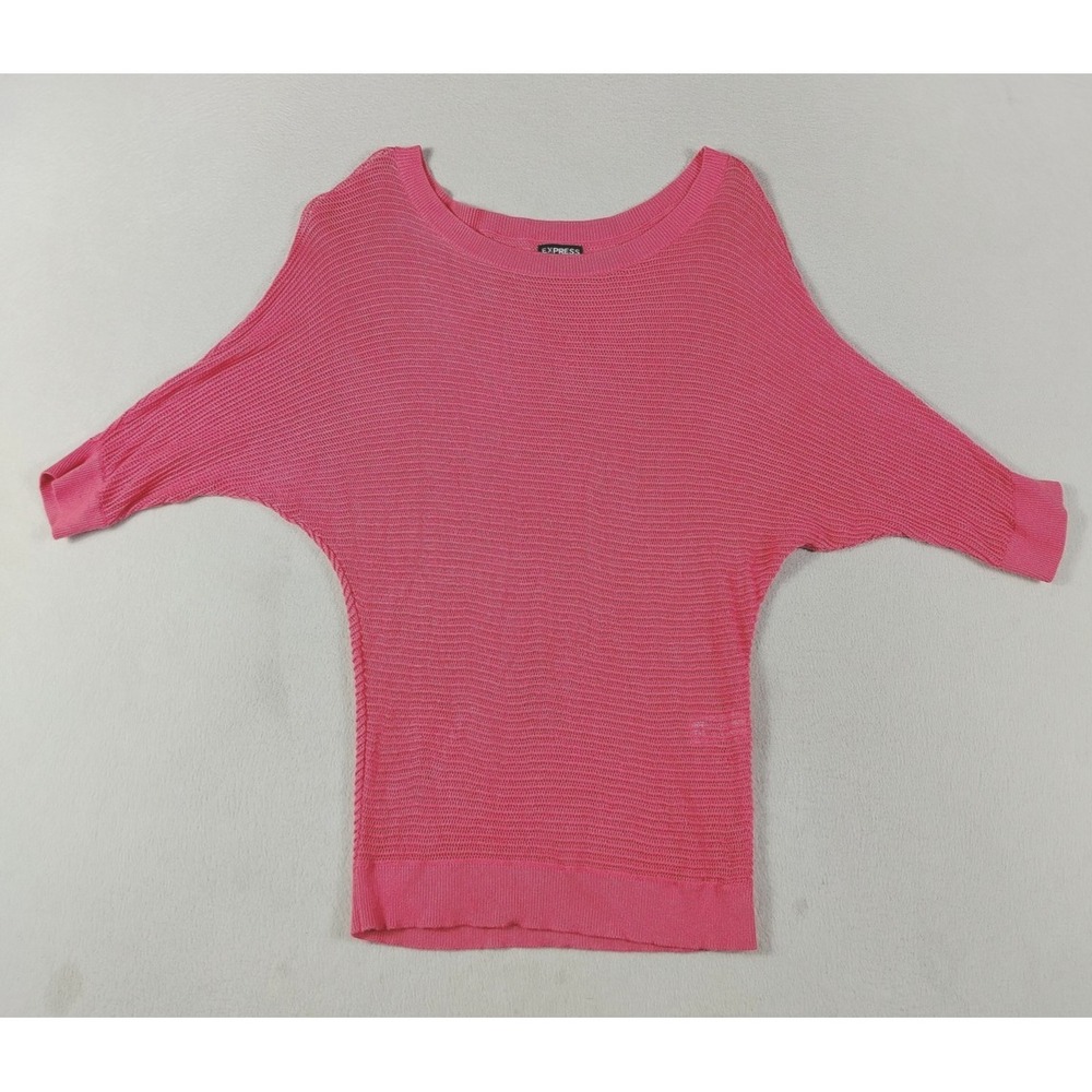 Express Sweater Womens XS Pink Open Knit Dolman 3/4 Sleeve Boat Neck Lightweight